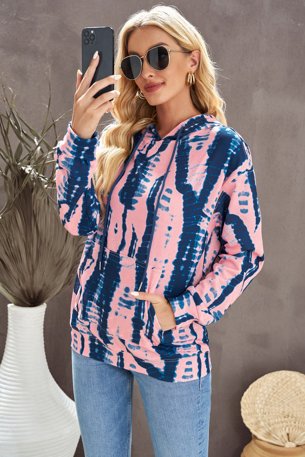 Tie-Dye Drawstring Hoodie with Pocket-Teresa's Fashionista LLC