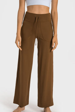 Drawstring Waist Wide Leg Sports Pants with Pockets-Teresa's Fashionista LLC