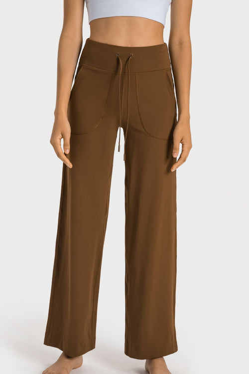 Drawstring Waist Wide Leg Sports Pants with Pockets-Teresa's Fashionista LLC