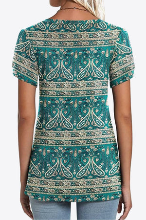 Printed Petal Sleeve V-Neck Blouse-Teresa's Fashionista LLC