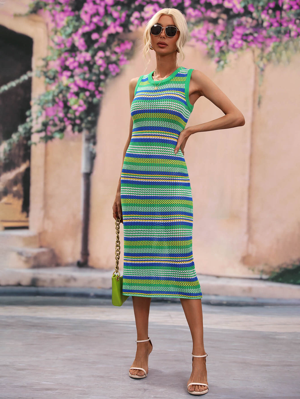 Striped Round Neck Sleeveless Midi Cover Up Dress-Teresa's Fashionista LLC