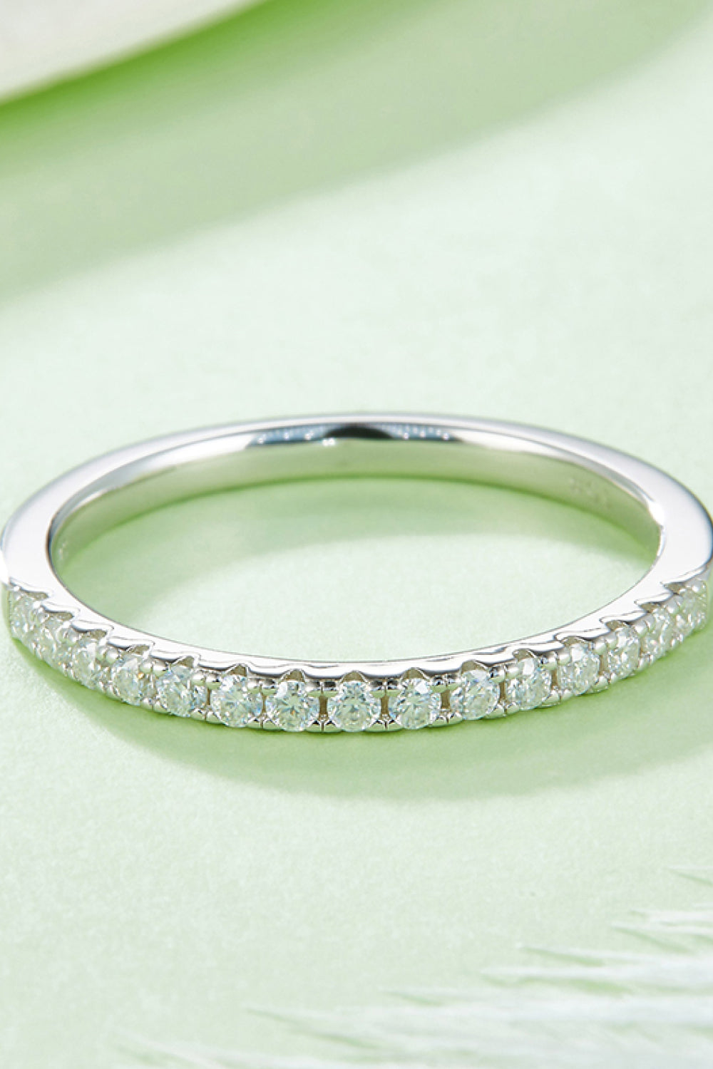 Moissanite Platinum-Plated Half-Eternity Ring-Teresa&#39;s Fashionista LLC