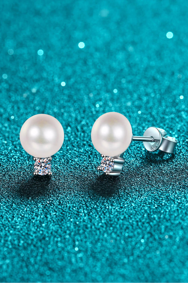 Moissanite Pearl Stud Earrings-Teresa's Fashionista LLC