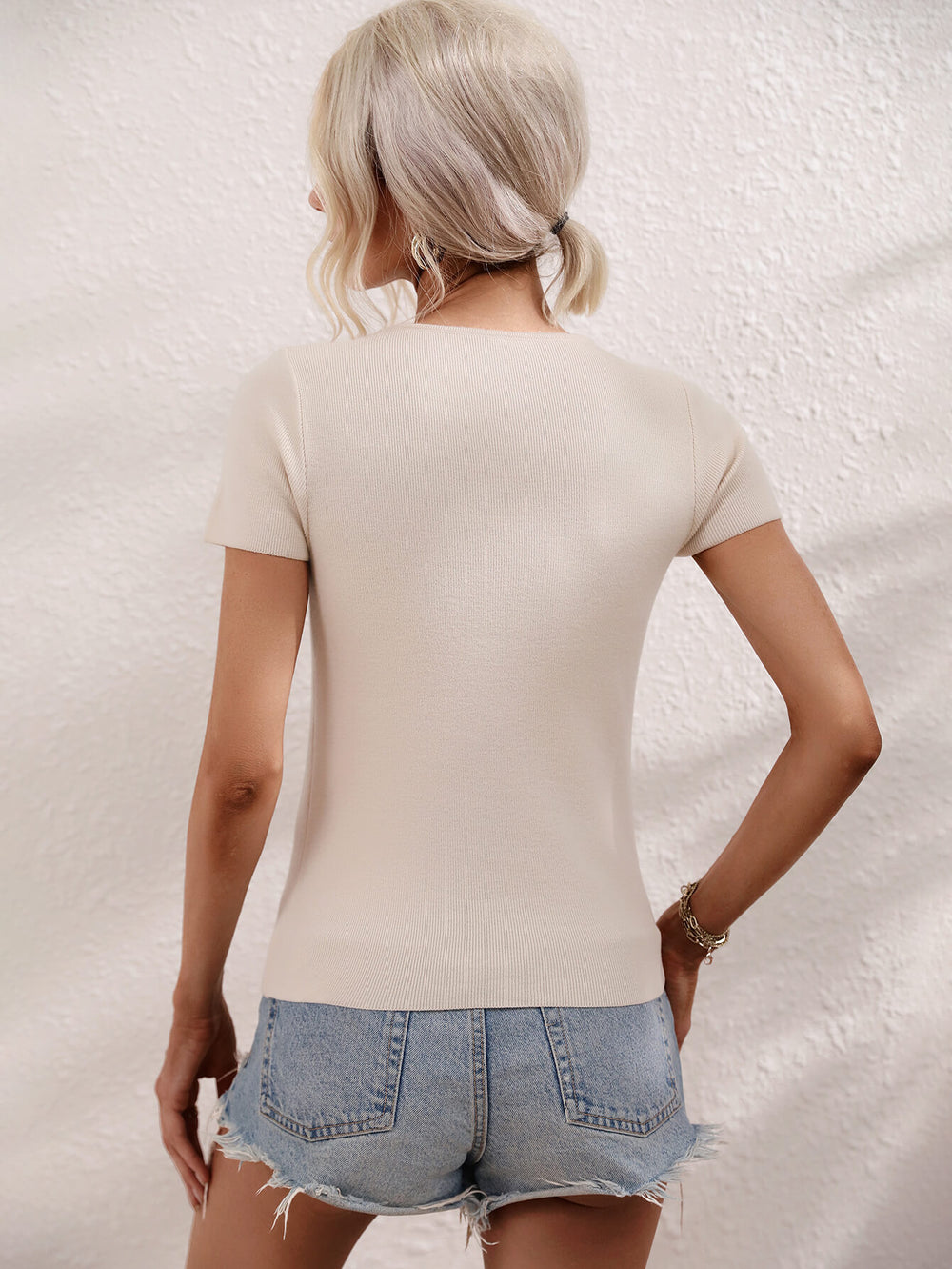 Cutout Round Neck Short Sleeve Knit Top-Teresa's Fashionista LLC