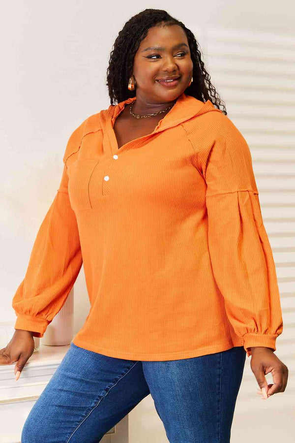 Basic Bae Side Slit Buttoned Waffle Knit Hoodie-Teresa's Fashionista LLC