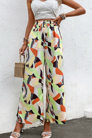 Printed Smocked Waist Wide Leg Pants-Teresa's Fashionista LLC