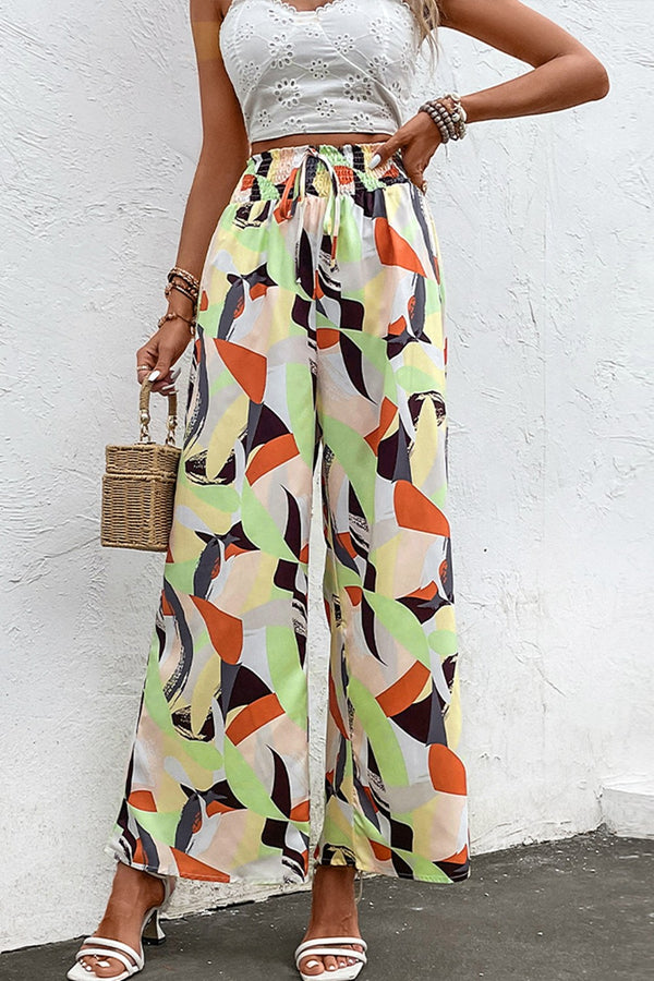 Printed Smocked Waist Wide Leg Pants-Teresa's Fashionista LLC