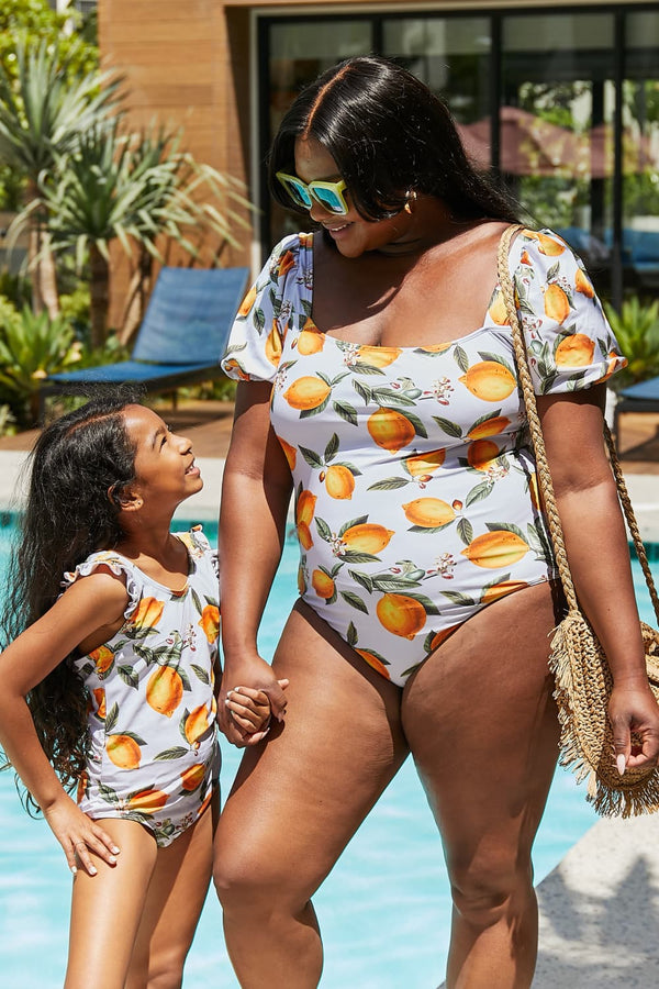Marina West Swim Salty Air Puff Sleeve One-Piece in Citrus Orange-Teresa's Fashionista LLC
