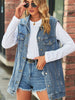 Collared Neck Sleeveless Denim Top with Pockets-Teresa's Fashionista LLC