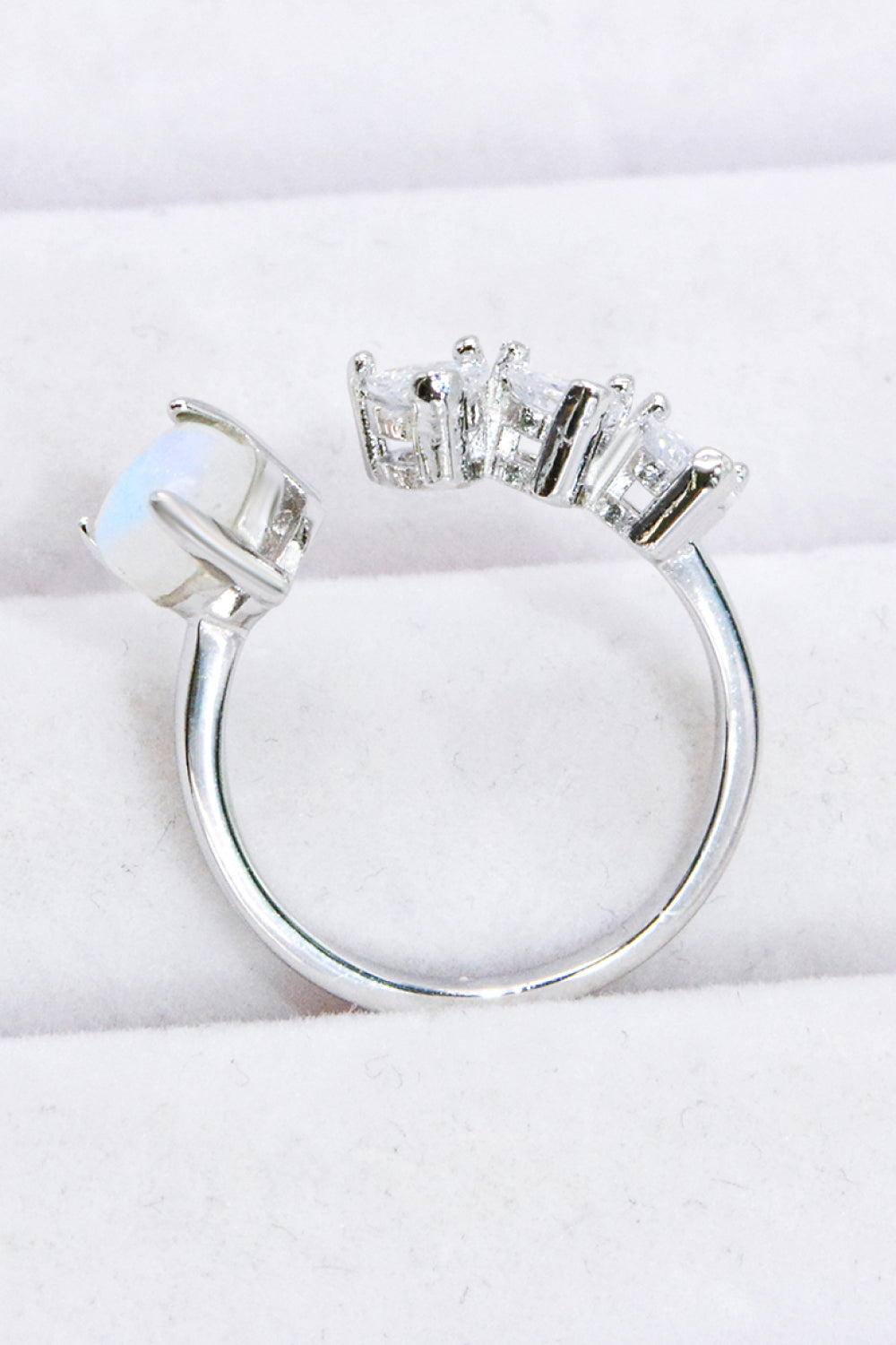 Natural Moonstone and Zircon Heart Open Ring-Teresa&#39;s Fashionista LLC