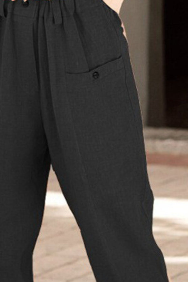 Button Detail Elastic Waist Pocket Pants-Teresa's Fashionista LLC