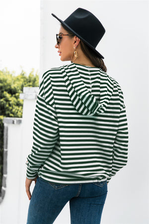 Striped Half-Button Dropped Shoulder Hoodie-Teresa's Fashionista LLC