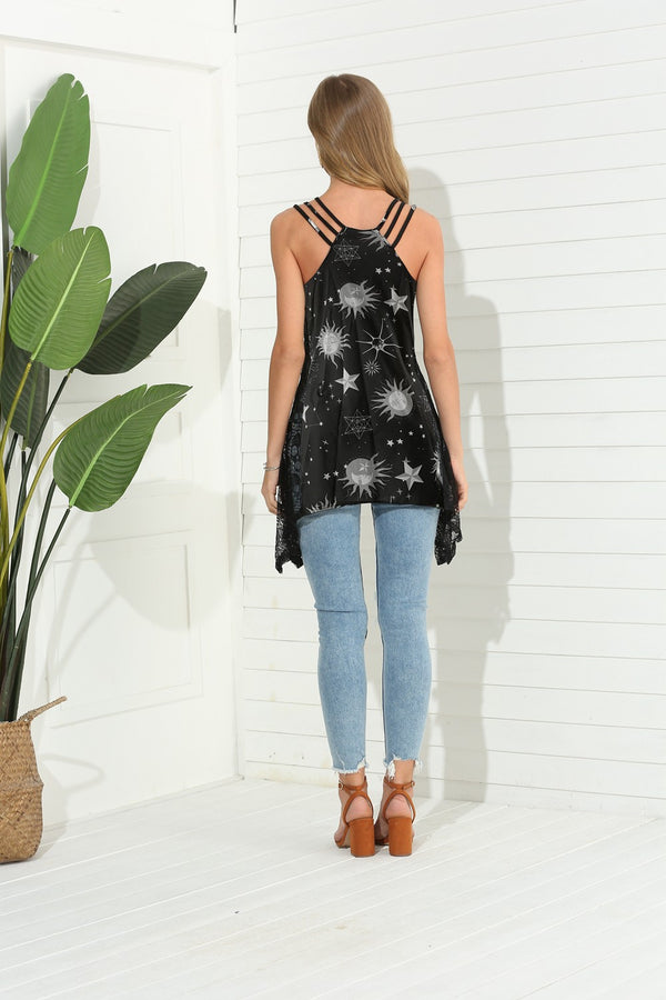 Printed Scoop Neck Strappy Tank-Teresa's Fashionista LLC