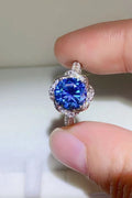 2 Carat Cobalt Blue Moissanite 925 Sterling Silver Ring-Teresa's Fashionista LLC