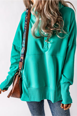 Quarter-Snap Dropped Shoulder Hoodie-Teresa's Fashionista LLC