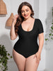 Plus Size Scoop Neck Short Sleeve One-Piece Swimsuit-Teresa's Fashionista LLC