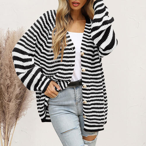Striped Button Down Long Sleeve Cardigan-Teresa's Fashionista LLC