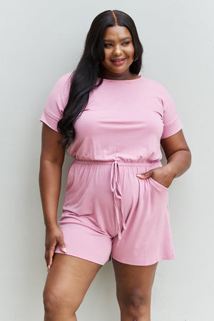 Zenana Chilled Out Full Size Short Sleeve Romper in Light Carnation Pink-Teresa's Fashionista LLC
