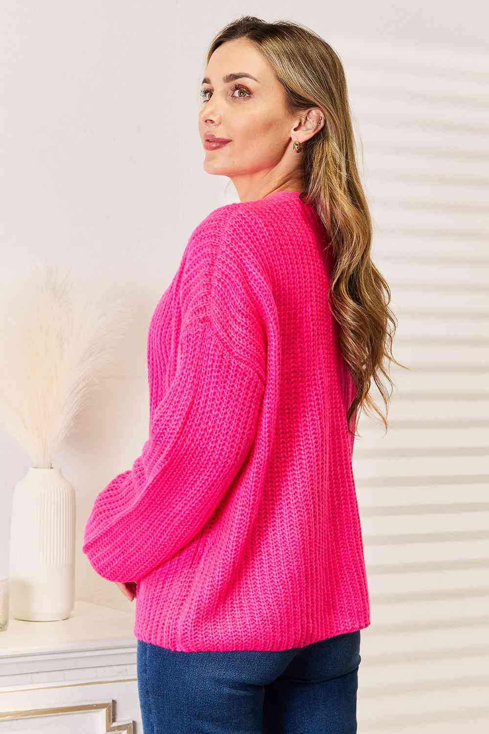 Woven Right Rib-Knit Open Front Drop Shoulder Cardigan-Teresa's Fashionista LLC