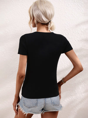 Cutout Round Neck Short Sleeve Knit Top-Teresa's Fashionista LLC