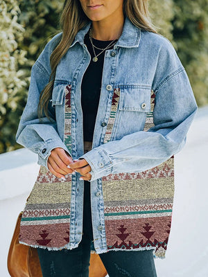 Collared Neck Dropped Shoulder Denim Jacket-Teresa's Fashionista LLC