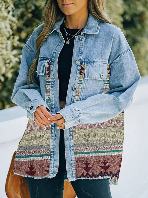 Collared Neck Dropped Shoulder Denim Jacket-Teresa's Fashionista LLC