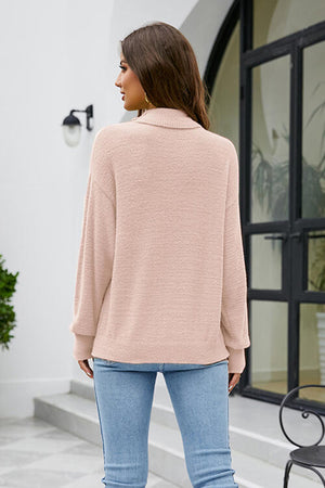 Mock Neck Dropped Shoulder Long Sleeve Sweater-Teresa's Fashionista LLC