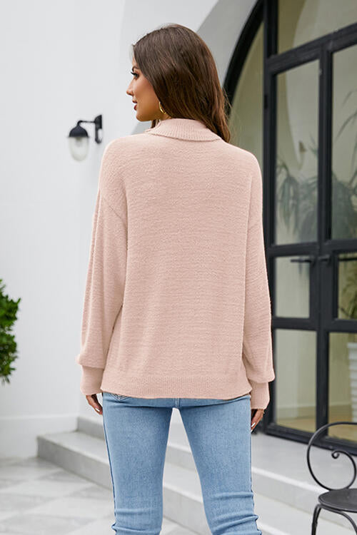 Mock Neck Dropped Shoulder Long Sleeve Sweater-Teresa's Fashionista LLC