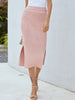Ribbed Side Slit Midi Skirt-Teresa's Fashionista LLC