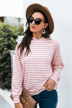 Horizontal Stripe Raglan Sleeve Hoodie-Teresa's Fashionista LLC