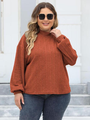 Plus Size Mock Neck Long Sleeve Knit Top-Teresa's Fashionista LLC