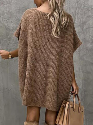 V-Neck Short Sleeve Sweater with Pockets-Teresa's Fashionista LLC