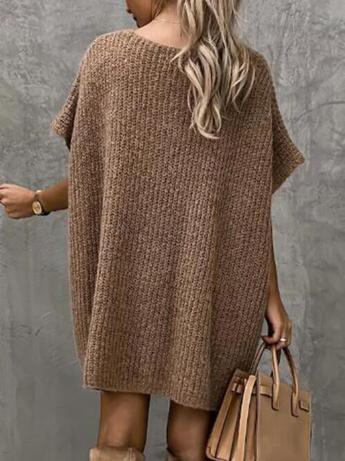 V-Neck Short Sleeve Sweater with Pockets-Teresa's Fashionista LLC
