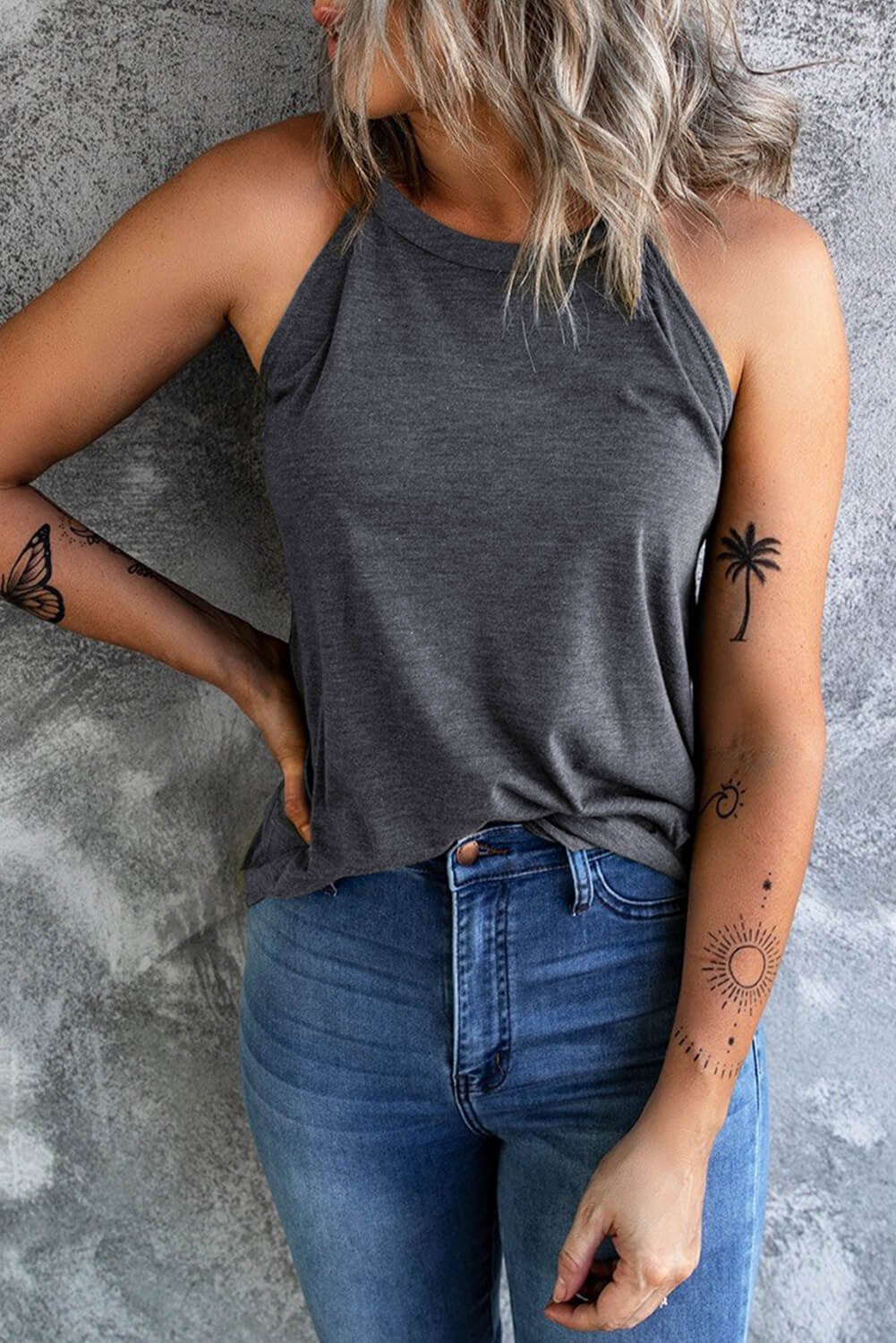 Curved Hem Grecian Tank Top-Teresa&#39;s Fashionista LLC