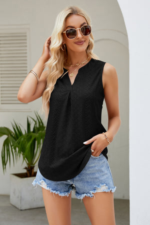 Notched Neck Curved Hem Eyelet Tank-Teresa's Fashionista LLC