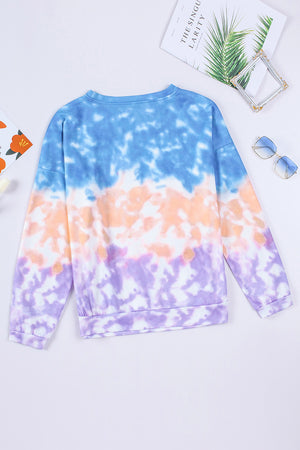 Tie-Dye Drop Shoulder Round Neck Sweatshirt-Teresa's Fashionista LLC
