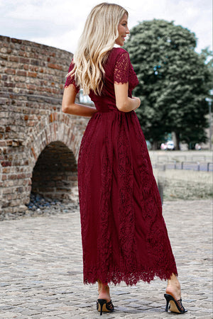 Scalloped Trim Lace Plunge Dress-Teresa's Fashionista LLC