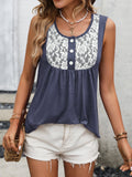 Lace Contrast Scoop Neck Tank-Teresa's Fashionista LLC
