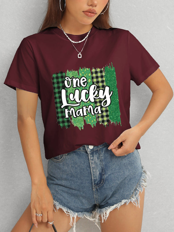 ONE LUCKY MAMA Round Neck T-Shirt-Teresa's Fashionista LLC