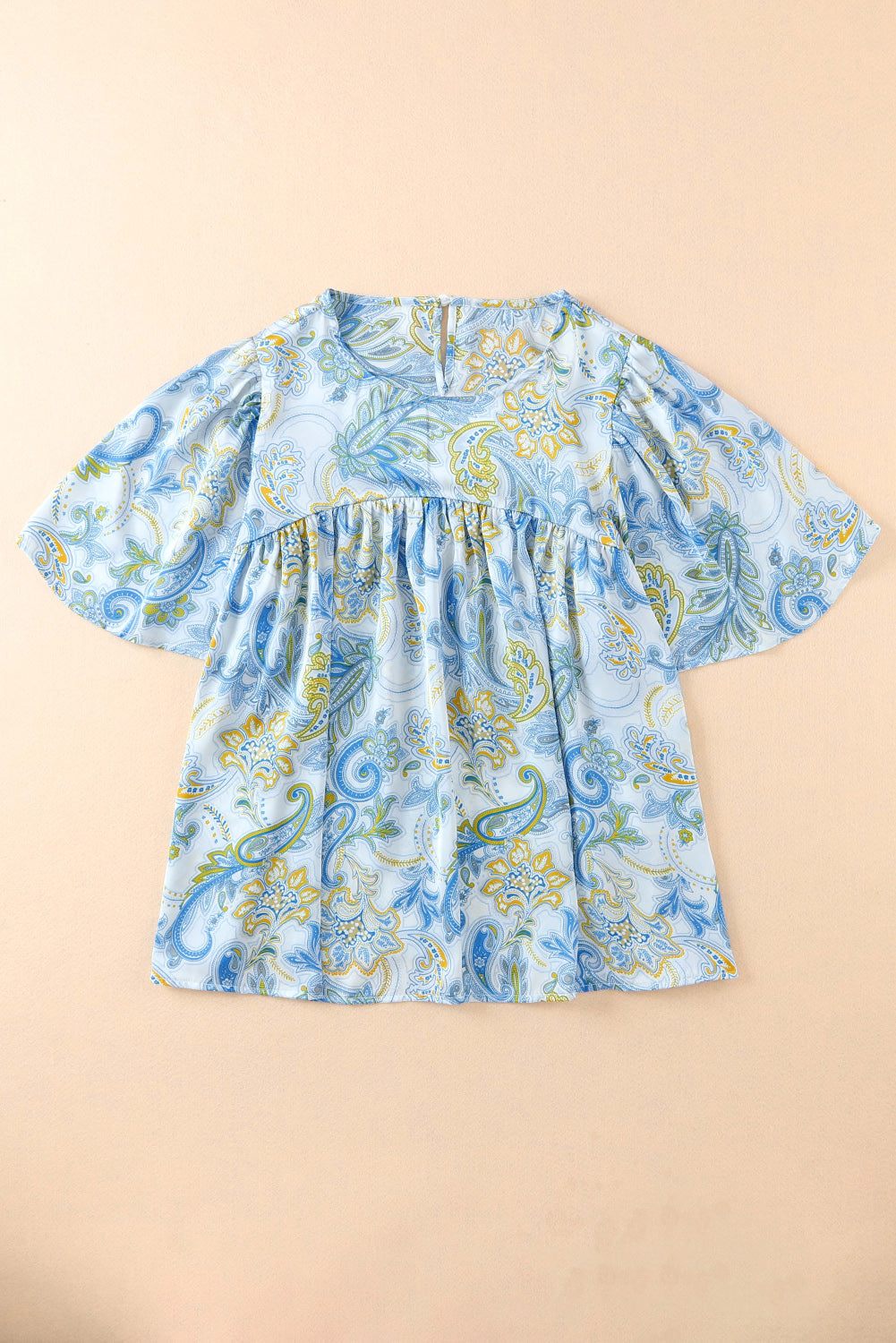 Printed Round Neck Short Sleeve Blouse-Teresa&#39;s Fashionista LLC