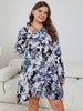 Plus Size Floral Lapel Collar Long Sleeve Night Dress-Teresa's Fashionista LLC