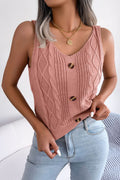 Decorative Button Mixed Knit Tank-Teresa's Fashionista LLC