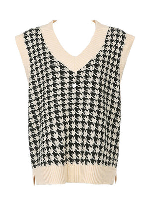 Houndstooth V-Neck Sweater Vet-Teresa's Fashionista LLC