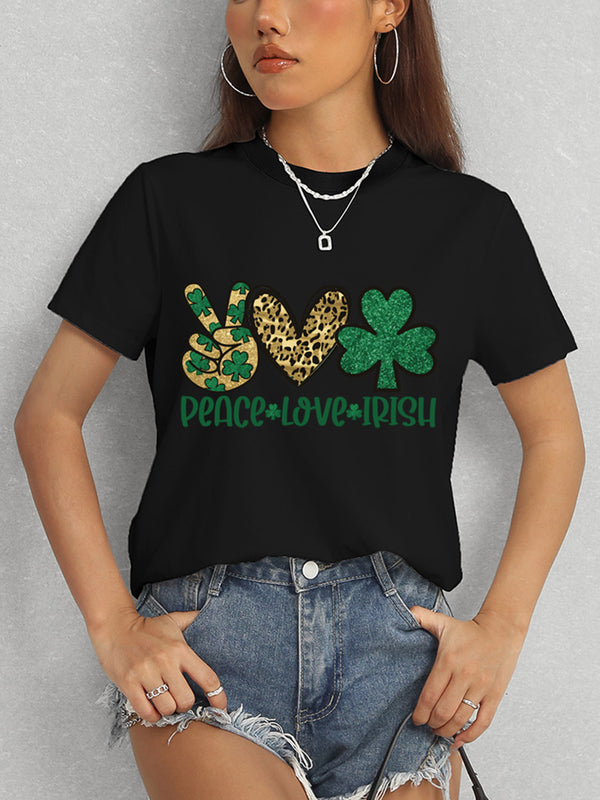PEACE LOVE IRISH Round Neck Short Sleeve T-Shirt-Teresa's Fashionista LLC