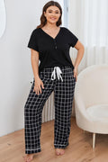 Plus Size V-Neck Top and Plaid Pants Lounge Set-Teresa's Fashionista LLC