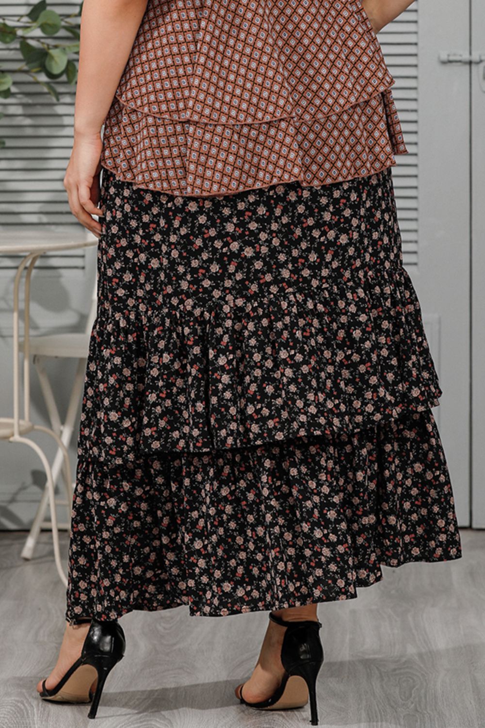 Plus Size Ditsy Floral Layered Maxi Skirt-Teresa's Fashionista LLC