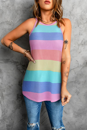 Striped Curved Hem Tank-Teresa's Fashionista LLC