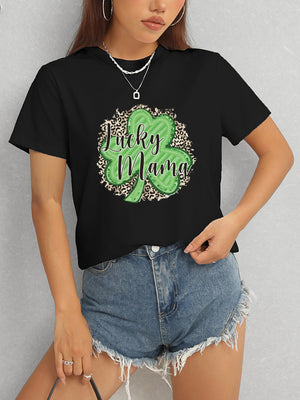 LUCKY MAMA Round Neck T-Shirt-Teresa's Fashionista LLC