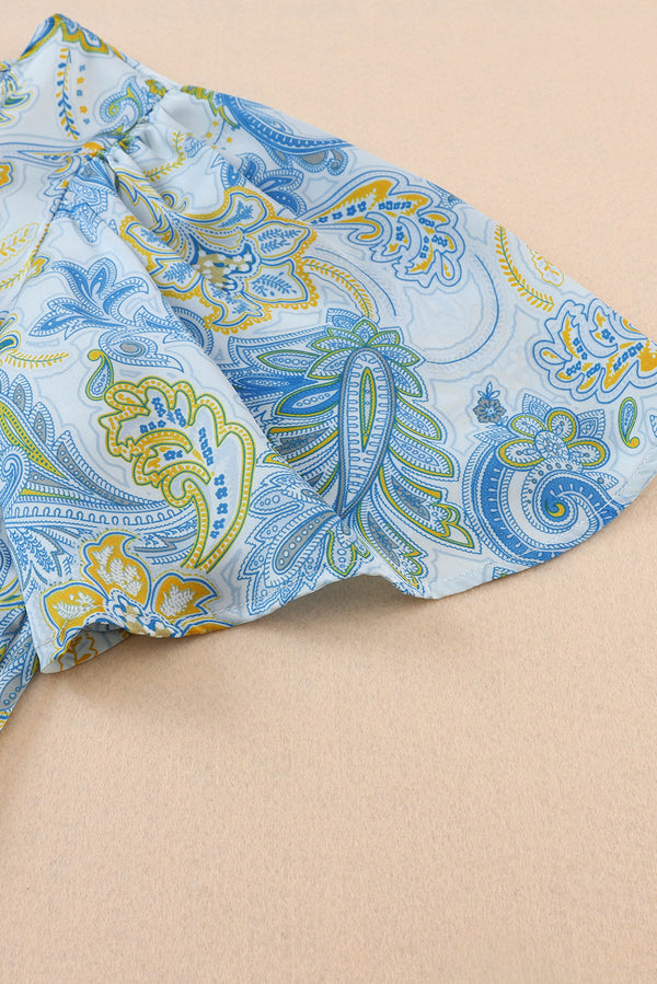 Printed Round Neck Short Sleeve Blouse-Teresa's Fashionista LLC