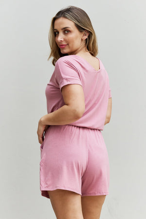 Zenana Chilled Out Full Size Short Sleeve Romper in Light Carnation Pink-Teresa's Fashionista LLC